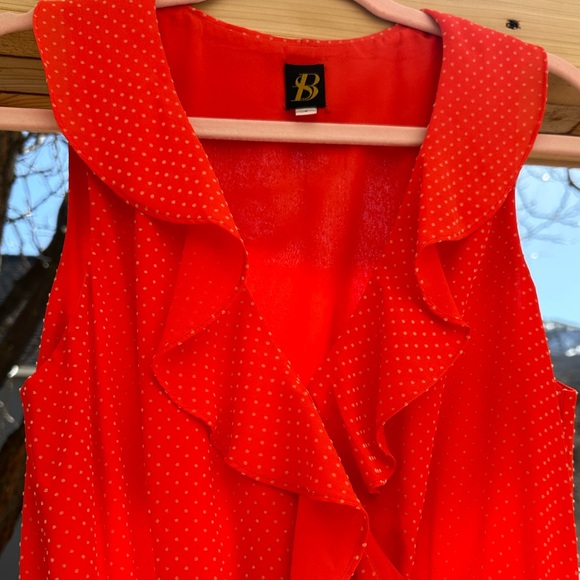 Anthropologie Sachin + Babi Coral/Orange-Red Ruffle Pindot Dress size 6 - Picture 8 of 15
